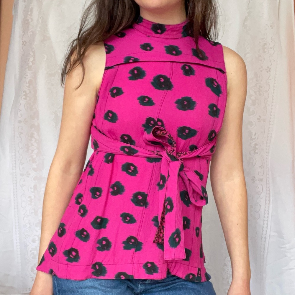 Proenza Schouler Hot Pink Ikat Mock Neck Top